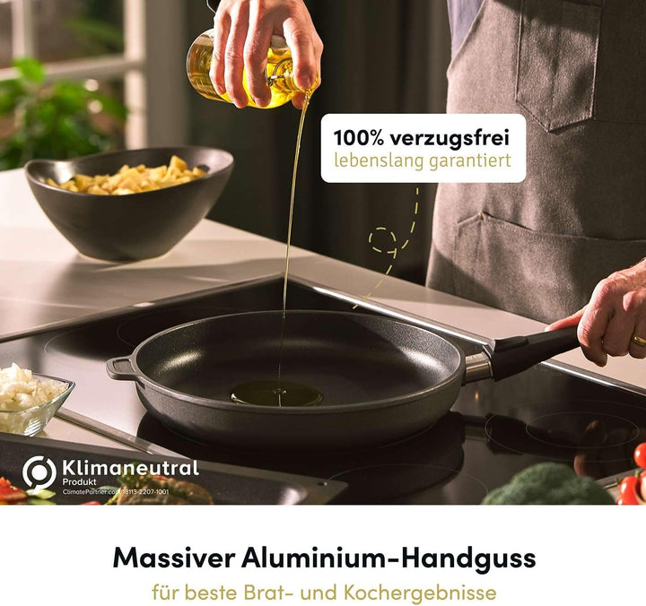 Hoffmann Extra grosse Aluguss Bratpfanne 32 cm mit Deckel Induktion 4,5 cm Innenhöhe I Made in Germa