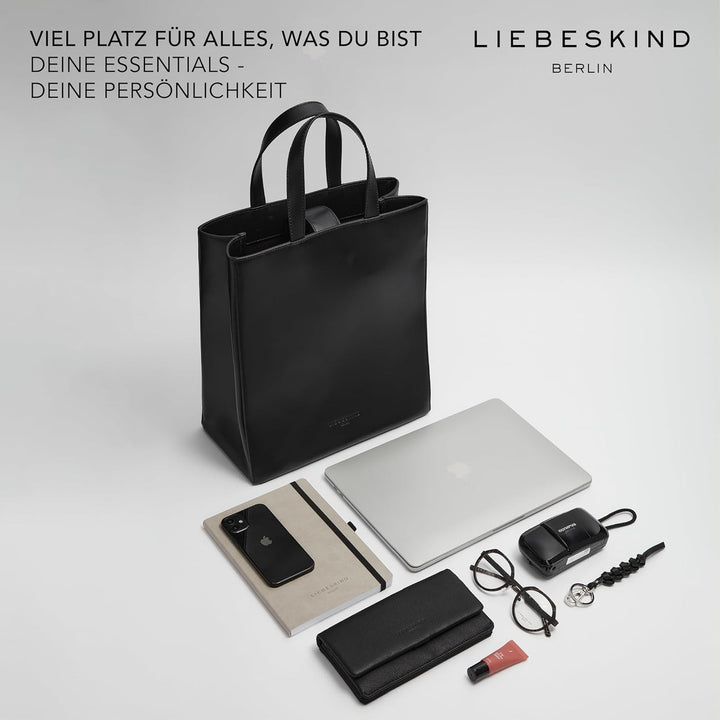 Liebeskind Berlin Paperbag Tote M – Paperbag Tasche aus Leder mit Jacquard-Schultergurt & Logodetail