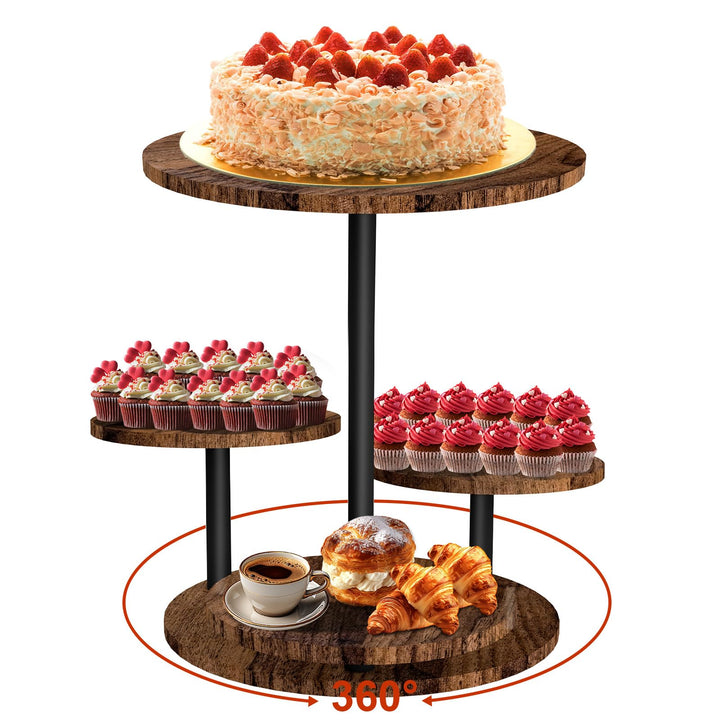 Holz Tortenständer,360°drehbares 4-lagiges Cupcake-Display mit Blumenform als Fruchtschale oder Tabl