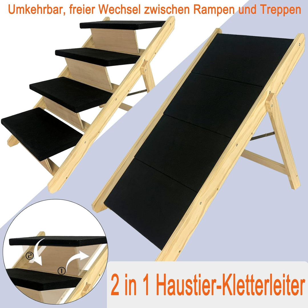 Hunderampe 2 in1 Haustiertreppe 100cm Faltbar Hundetreppe Rampe Hund Anti-rutsch Petwalk Hundeleiter