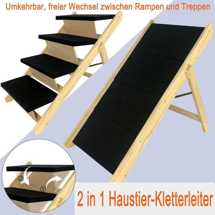 Hunderampe 2 in1 Haustiertreppe 100cm Faltbar Hundetreppe Rampe Hund Anti-rutsch Petwalk Hundeleiter