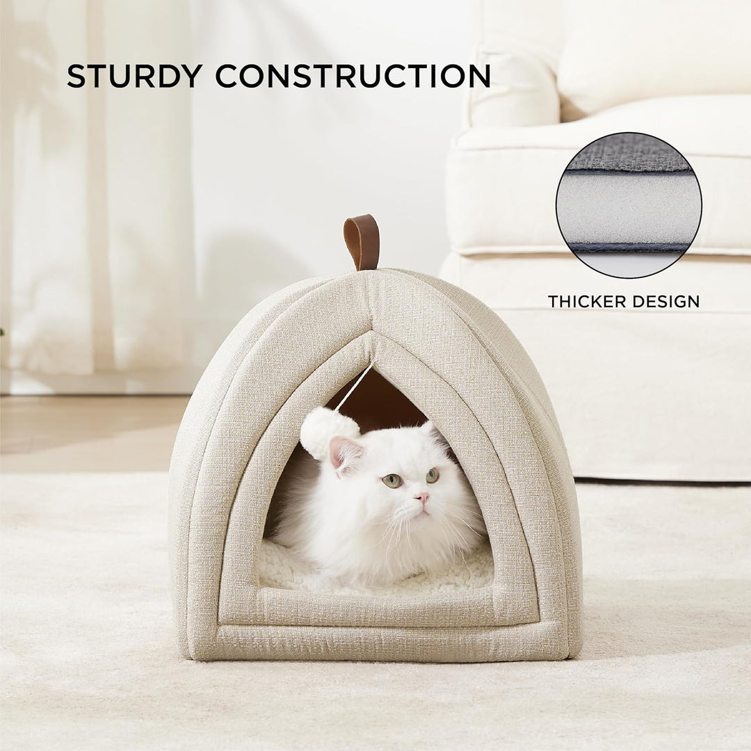 BEDSURE Katzenbett grosse Katzen Katzenhöhle- 40x40x40 cm Katzenhaus Indoor mit abnehmbarem Sherpa K
