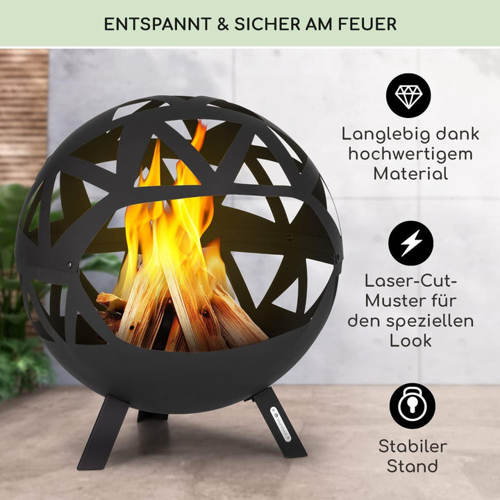 blumfeldt Feuerschale, Robuste Stahl-Feuerschale Gross für Balkon & Camping, Mobile 68 cm, Feuerscha