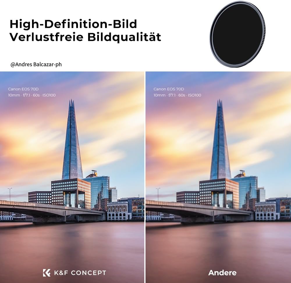 K&amp;F Concept Nano-X 86mm Graufilter ND1000 (10 Stop) ND Filter Slim Neutral Graufilter 86mm ND1000, 8