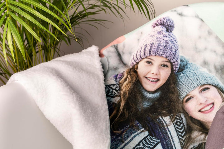 Wanapix | Personalisierte Kunstfell-Decke mit Foto & Text | Maximale Wärme 490 g/m² (Fleece + Kunstf