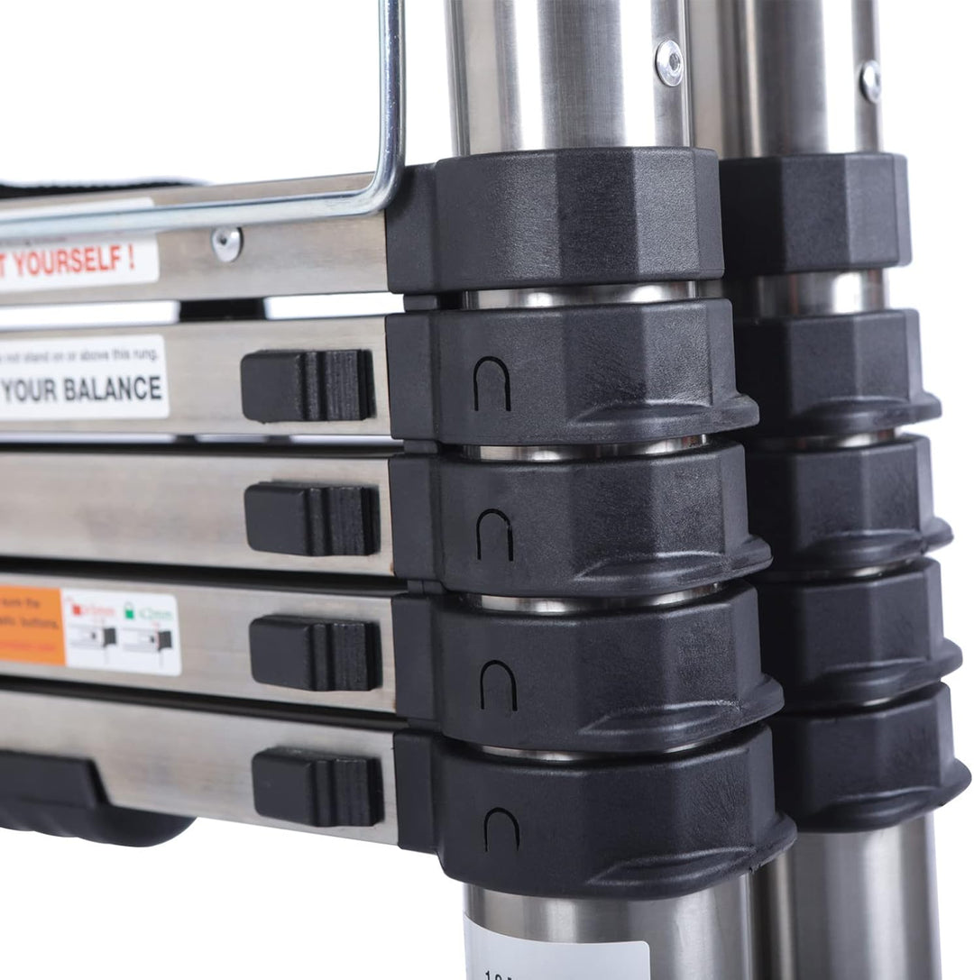 3,8m Teleskopleiter Klappleiter 1,9m +1,9m Edelstahl Schiebeleiter, Mehrzweckleiter, mit Stützstange