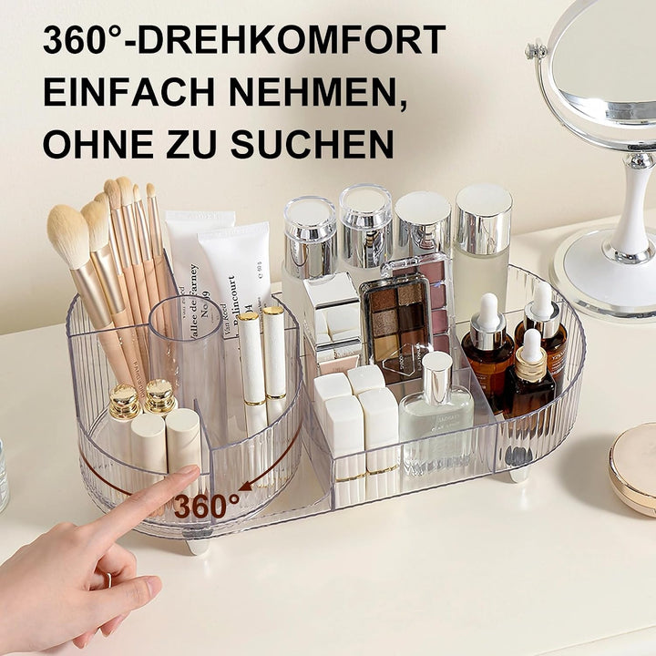 Make up Organizer 360° Drehbar, Grosser Bad Kosmetik Organizer mit Aufbewahrungsbox für Schminktisch
