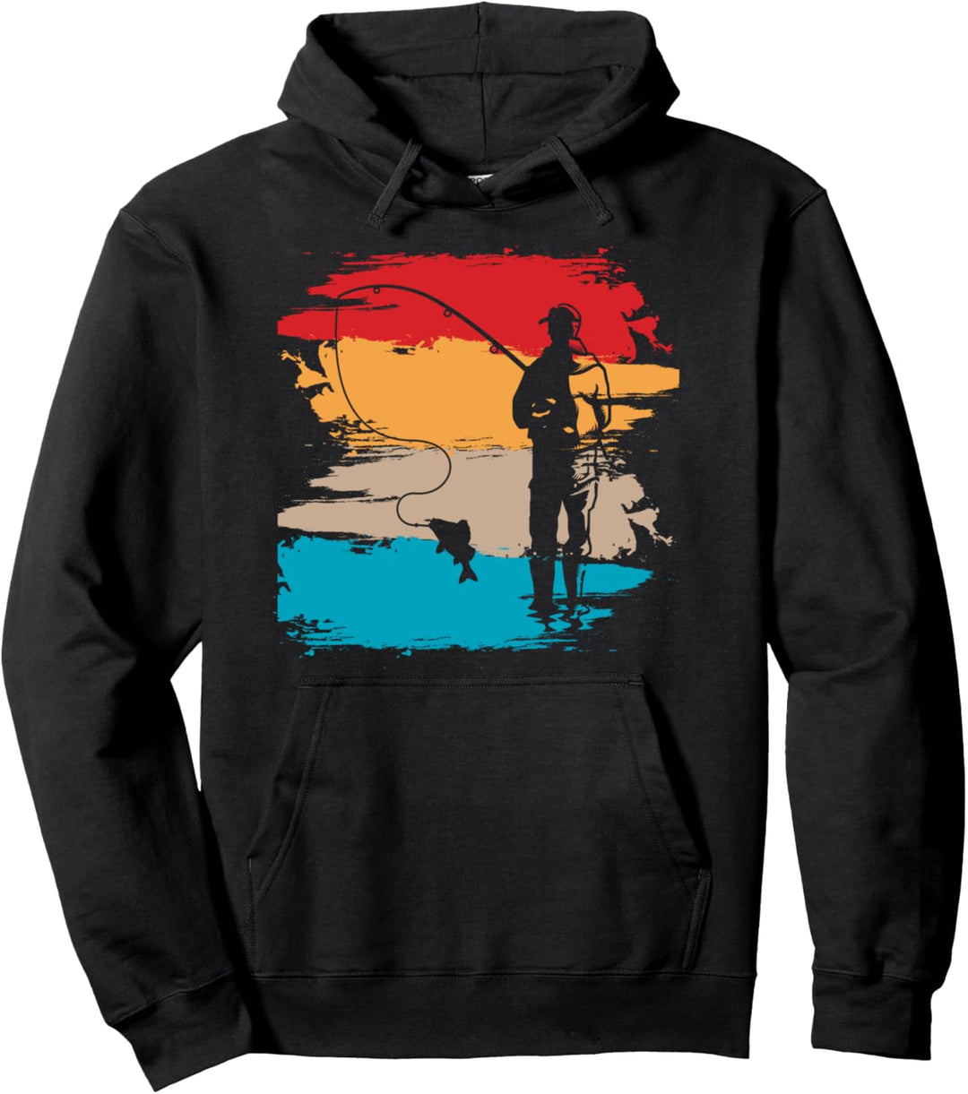 Retro Angler und Fischer Motiv, Fischzüchter Pullover Hoodie