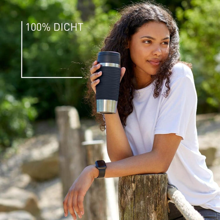 Emsa N20212 Travel Mug Wave Isolierbecher 0,36 Liter | neuer Komfort-Schraubverschluss | Edelstahl |