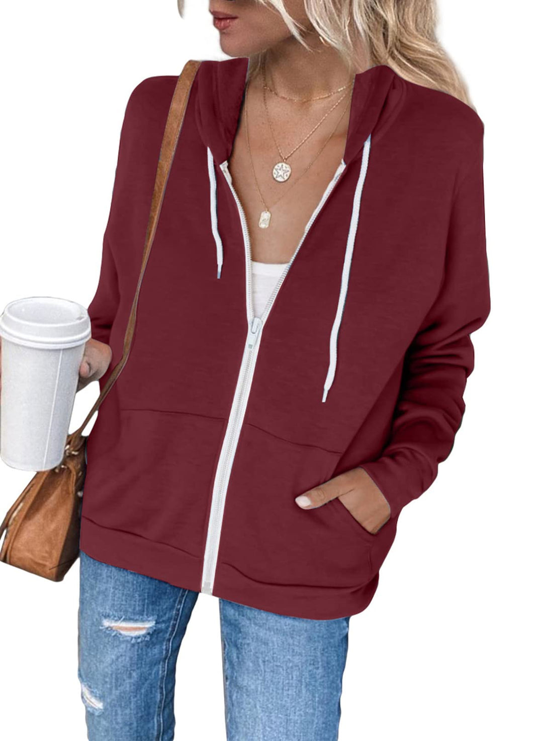 Uusollecy Damen Sweatjacke Hoodie Sweatshirtjacke Pullover Oberteile Kapuzenpullover Einfarbig Full