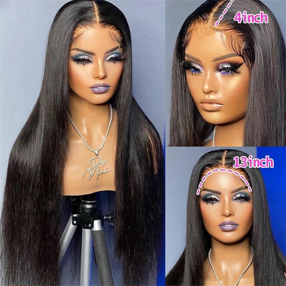 32 pouces 13X4 Transparent Lace Front Wig 180 Densité Msgem Brésilien Droite HD Dentelle Perruques p