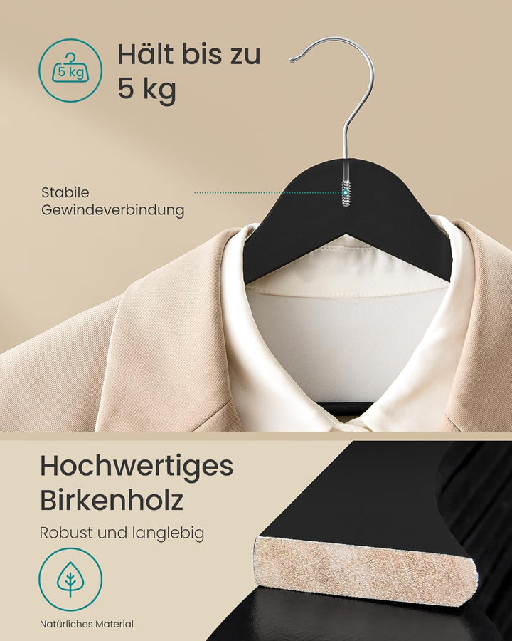 SONGMICS Kleiderbügel Holz, 30er Set, Holzbügel schlank, Bügel, platzsparend, Hosenbügel, 360° drehb
