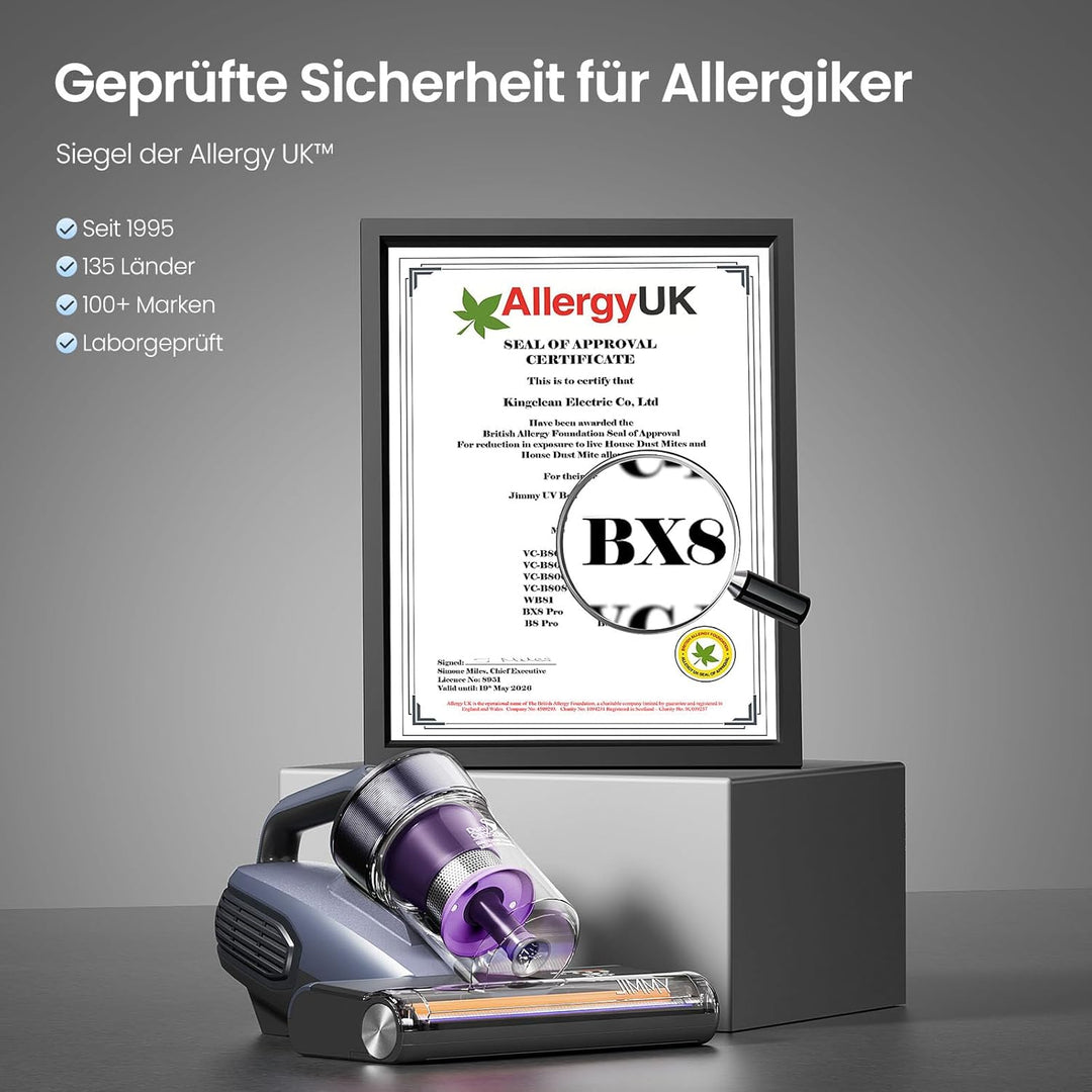 Jimmy BX8 Milbensauger für Matratzen mit UV-Licht &amp; 65℃ Heissluft | Staubsensor, Negativ-Ionen-Funkt