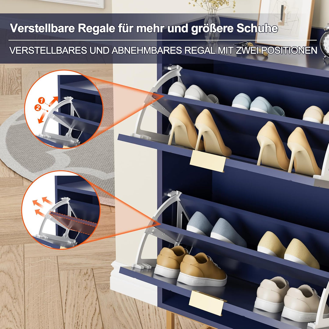 UEV Schuhschrank mit 2 Klappen Schmal, Schuhkipper für Flur Wohnzimmer, Schuhkommode mit Kippschutz,