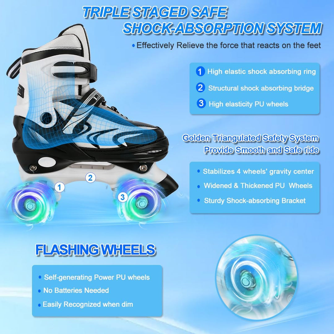 Einstellbare Kinder Rollschuhe für Jungen Mädchen Kinder Anfänger, 4 Grössen Rollschuhe für Kleinkin