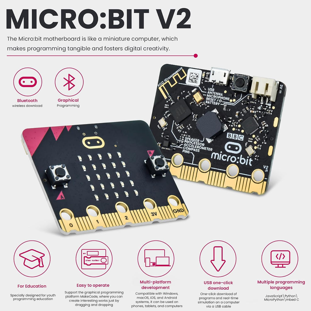 KEYESTUDIO BBC Micro:bit V2 Starter Kit (Pack Microbit V2.2 Go Kit) with Official BBC Micro:bit V2 D