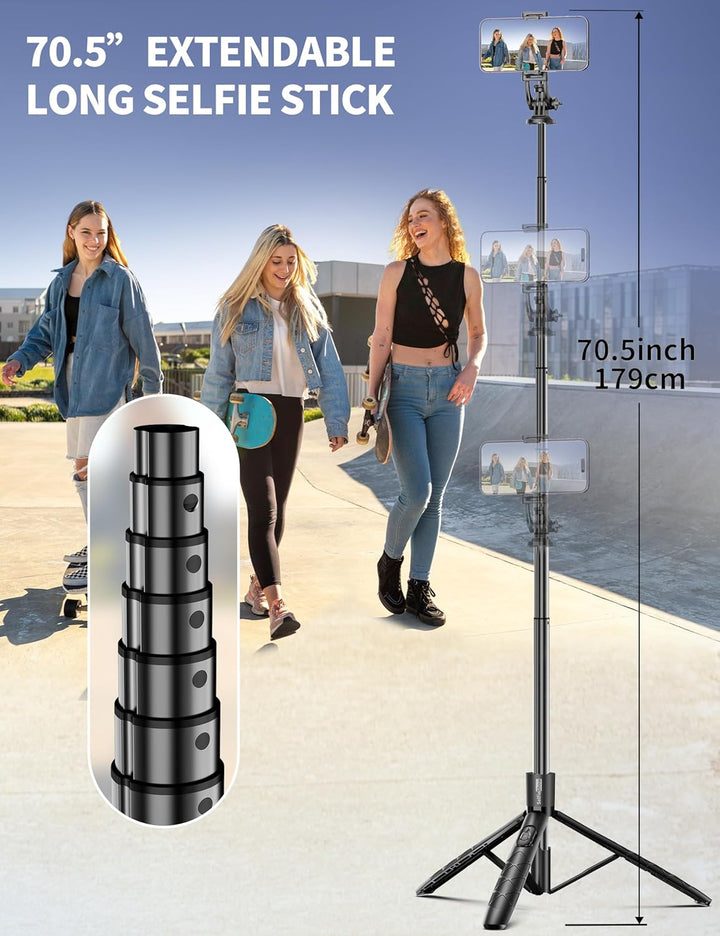 179cm Handy Stativ für Smartphone, Stabil und Tragbar Aluminium Selfie Stick Stativ, Handystativhalt