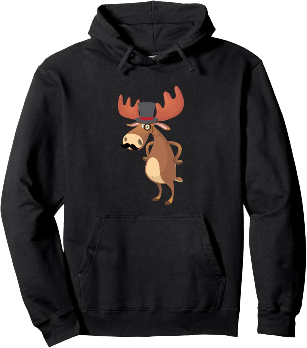 Lustiger Elch mit Hut &amp; Schnurrbart Geschenk Pullover Hoodie