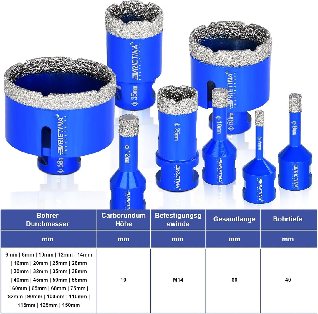 12+12mm M14 Diamant Fliesenbohrer Satz Diamantbohrer Glasbohrer für Winkelschleifer,Diamant Bohrkron