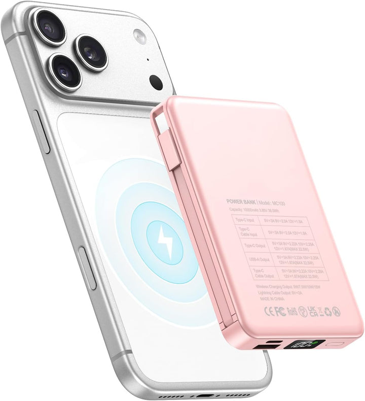 Magsaf Power Bank 10000mAh, Wireless Magnetische Powerbank Schnelles Laden mit LED-Display Mini powe