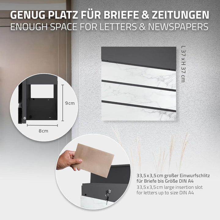 ECD Germany Standbriefkasten mit Zeitungsfach, Briefkasten Standfuss freistehend, Briefkastenständer