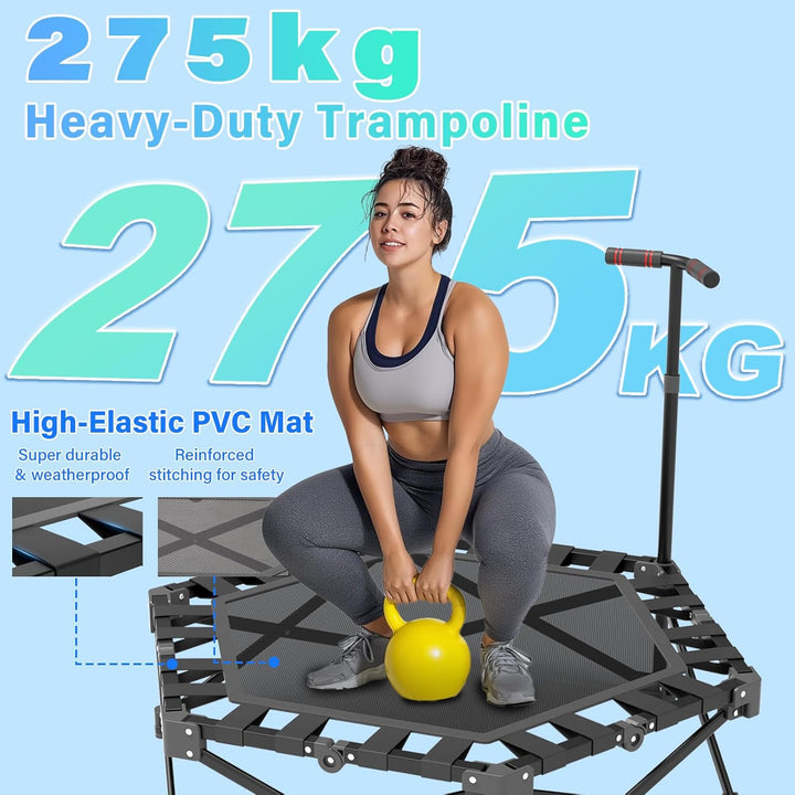 Fitness Trampolin Klappbar, Mini Trampolin Indoor 106cm mit 3-Fach Höhenverstellbarem Griff, Extra S
