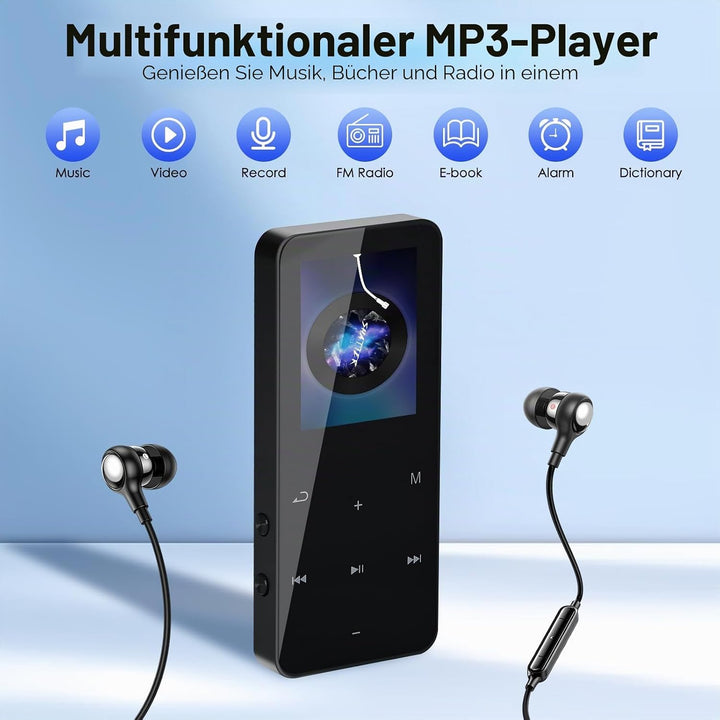 24GB MP3 Player mit Bluetooth, 1,8 Zoll HD Touchscreen, Musikplayer mit HiFi Lautsprechern, FM Radio