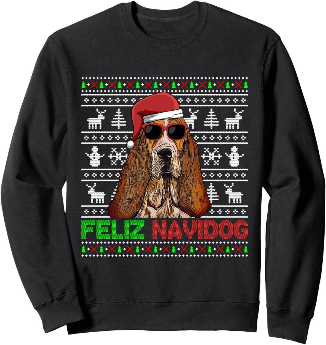 Basset Hound Hund Feliz Navidog Lustig Weihnachten Sweatshirt