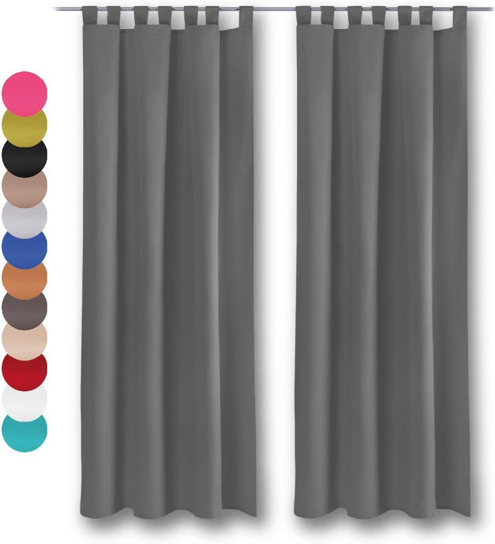 Bestlivings Blickdichte Gardine im 2er Pack mit Schlaufen (140x145 cm/Anthrazit) + 2 Raffhalter, in