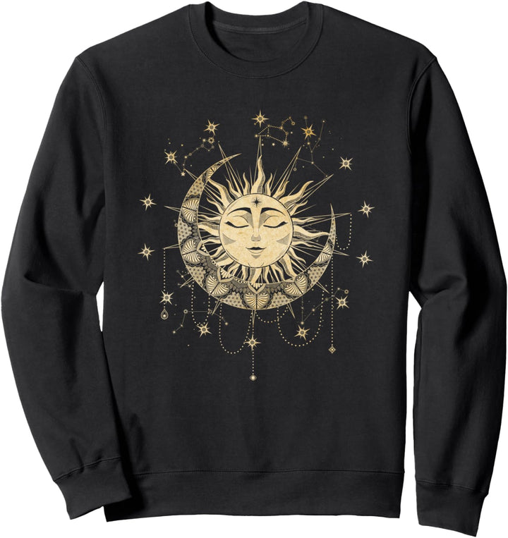 Okkultes Sonnen Mandala mit Mond und Sternen Spirituell Sweatshirt