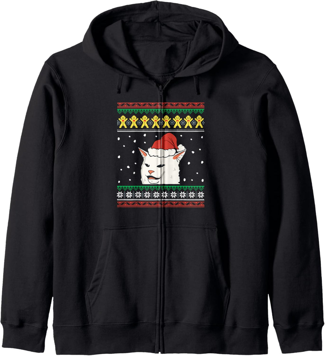 Frau schreien auf Verwirrte Katze Meme hässliche Weihnachten Kapuzenjacke