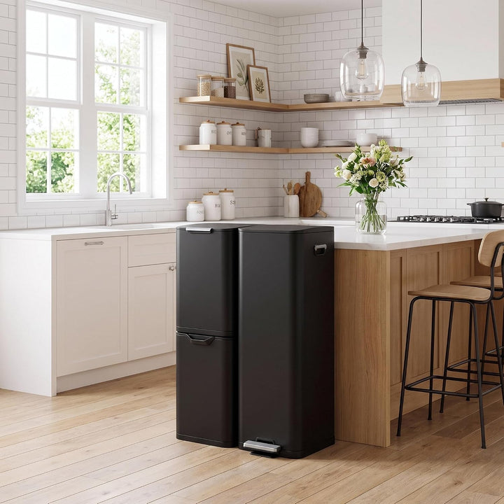 LIFERUN Mülleimer 3 Fächer, 60L Mülltrennsystem (30 + 17 + 13 L) mit Softclose Deckel, Abfalleimer K