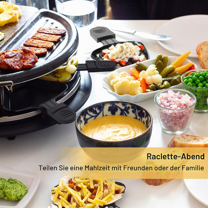 8er Set Raclette Pfännchen antihaftbeschichtet, Mini Grill Pfännchen Ersatz mit 8 Schaber und buntem