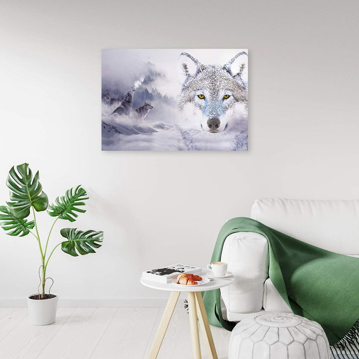 Feeby Bild auf Leinwand Wölfe Kunstdruck modern Schnee Weiss 80x60 cm Leinwandbild 80x60 cm Weiss_a,