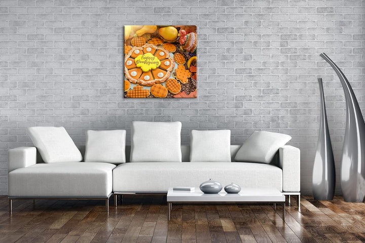 Erntedankfest Kürbis Kekse Format: 70x70 als Leinwandbild, Motiv fertig gerahmt auf Echtholzrahmen,