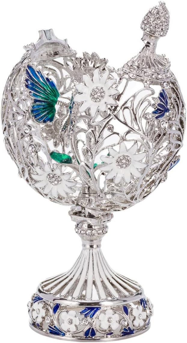 Fabergé-Stil geschnitzt Ei mit Blumen &amp; Schmetterling 16,5 cm silber Farbe