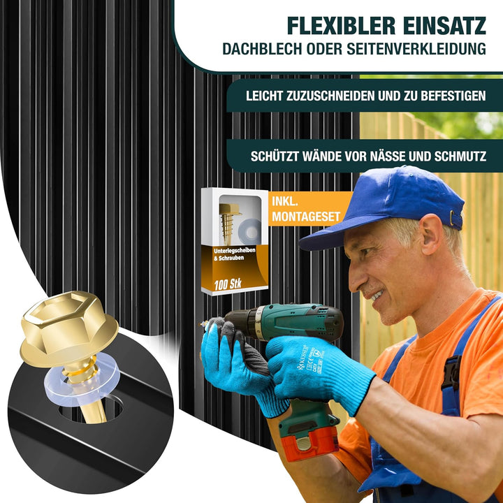 KESSER® 12 Stück Trapezblech Profilblech Set 129x45cm, 7 m² Dachblech verzinkter Stahl 0,25mm, Dachp