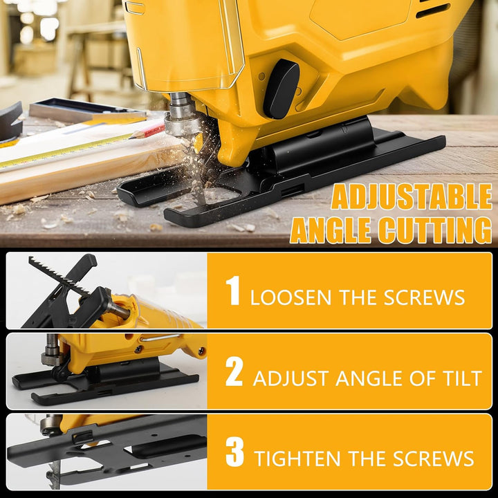 Stichsäge Kompatibel mit Dewalt 20V Akkus, Bürstenlose Pendelhub Stichsäge, 26 mm Hubhöhe 45° Schräg