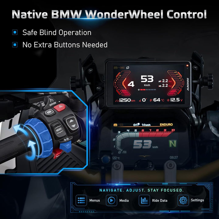 INNOVV N2 Wireless CarPlay &amp; Android Auto for BMW Motorcycle - 6.5-inch Display, IP67 Weatherproof,