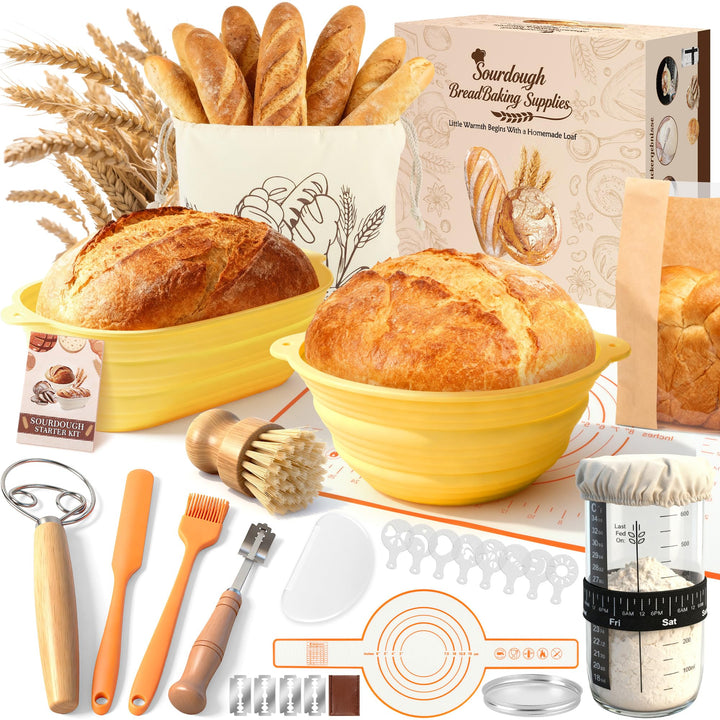 Gärkörbe für Brot, Gärkörbchen Sauerteig Set, 2 Silikon Gärkörbchen zum Brotbacken, Kit Brotbackzube
