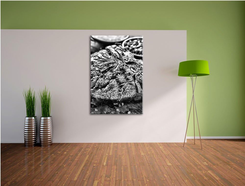 Pixxprint Leckeres Fleisch mit Rosmarin als Leinwandbild/Grösse: 100x70 cm/Wandbild/Kunstdruck/ferti