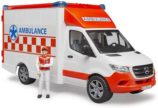 bruder 02676 - Mercedes-Benz Sprinter Ambulanz integriertes Light & Sound Modul Krankentrage Fahrer