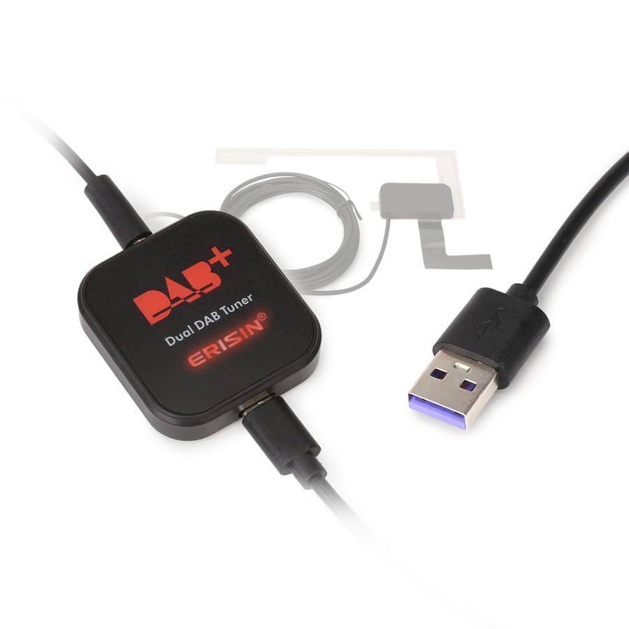 Erisin DAB Plus Radio Adapter Digital Radio Tuner Box mit MCX Antenne Verstärker DAB Antenne für And