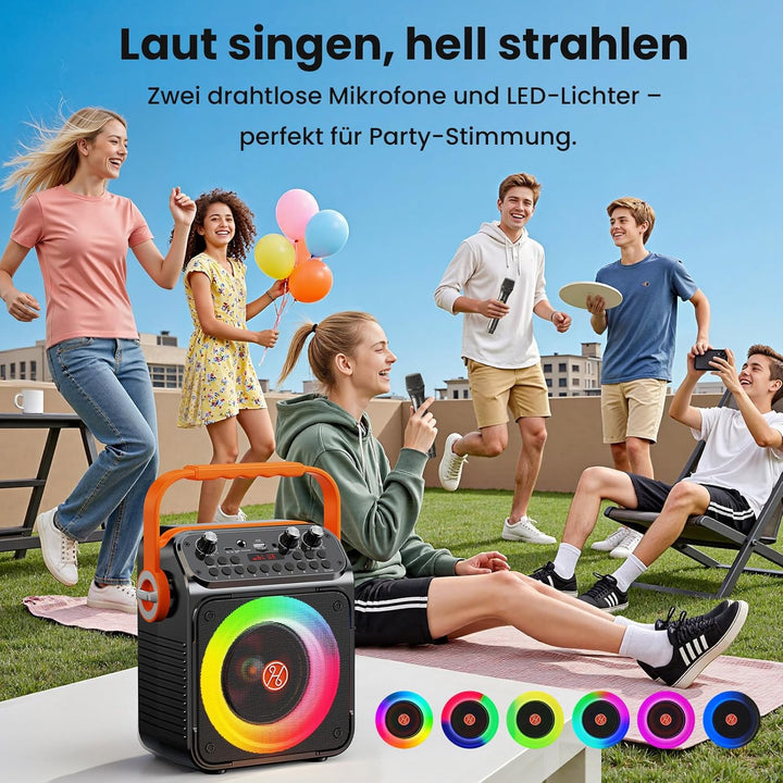 Karaoke Maschine Karaoke Anlage mit 2 Mikrofonen für Erwachsene & Kinder Bluetooth Lautsprecher mit
