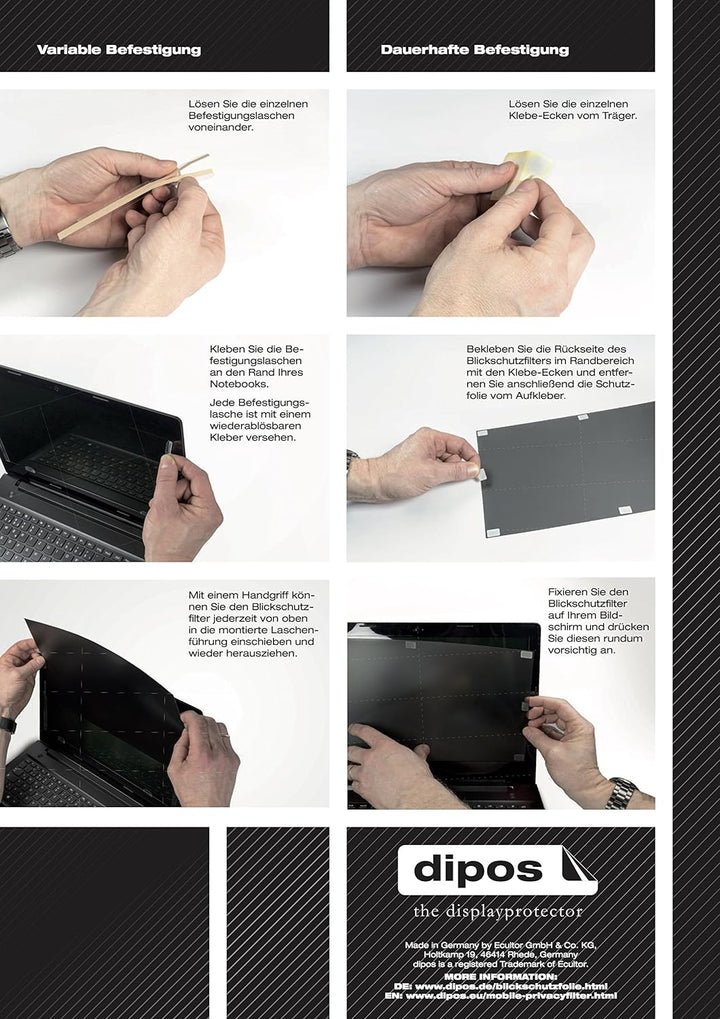 dipos 14.1" Zoll Wide 304x190 mm Blickschutzfilter - Premium Blickschutzfilter für Monitor, Laptop u