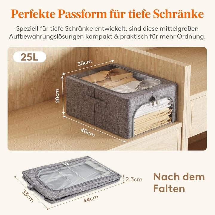 Lifewit 4 Stück Kleideraufbewahrungsbehälter mit Metallrahmen, Faltbare Aufbewahrungsbox mit Deckel,