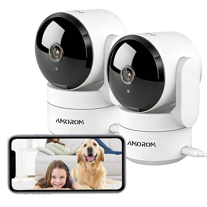 AMOROM WLAN Überwachungskamera Innen 360°, 1080p Kamera Überwachung mit Nachtsicht, 2 Wege Audio, Be