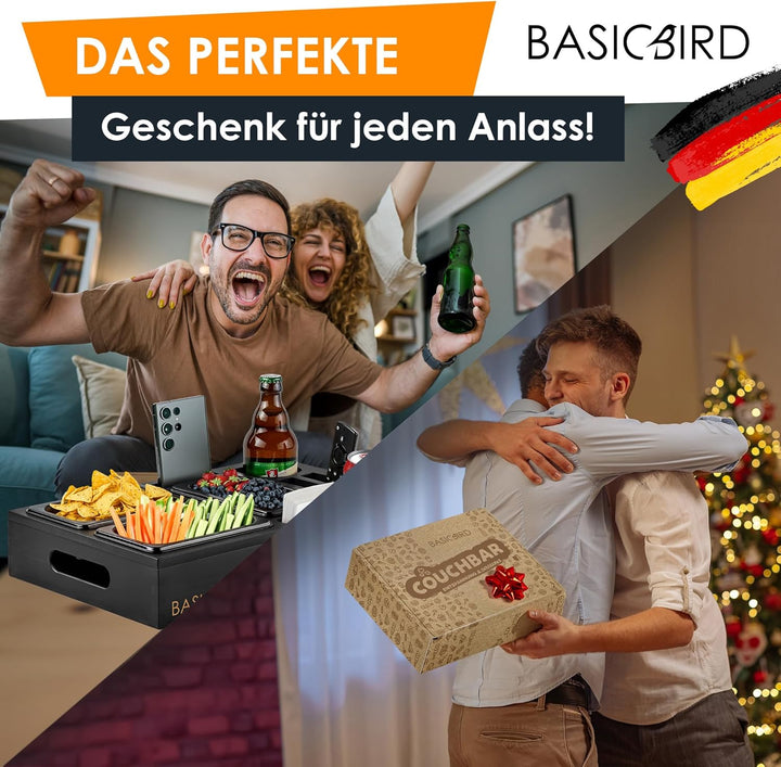 Couchbar Snackbox - Organizer Tablett- Snackspender mit 3X Snackschale - Holz Sofatablett für Sofa,
