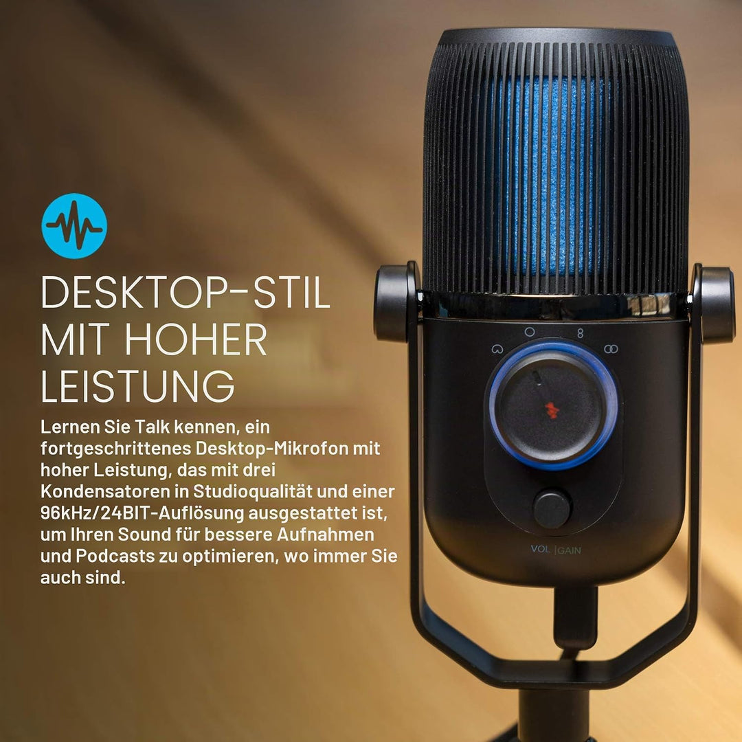 JLab Talk USB Mikrofon PC Plug und Play mit USB-C, 4 Richtcharakteristiken, Lautstärkeregelung und S