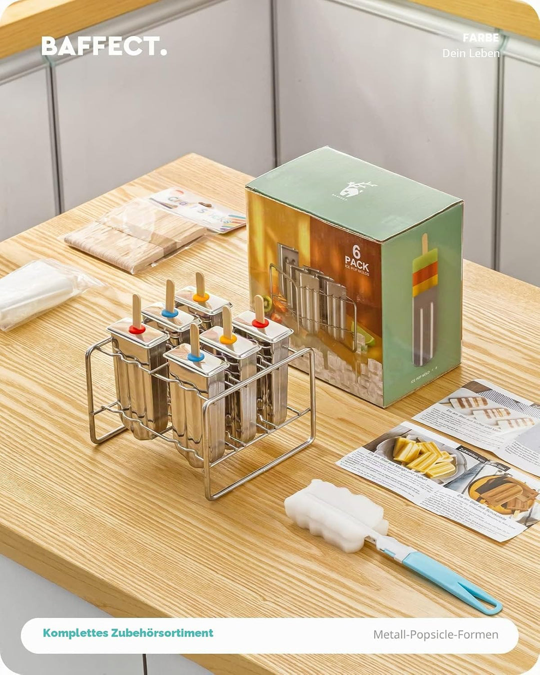 Baffect® Edelstahl Popsicle Form mit Stick Holder Eiscreme Form von 6 (Runden), Runden